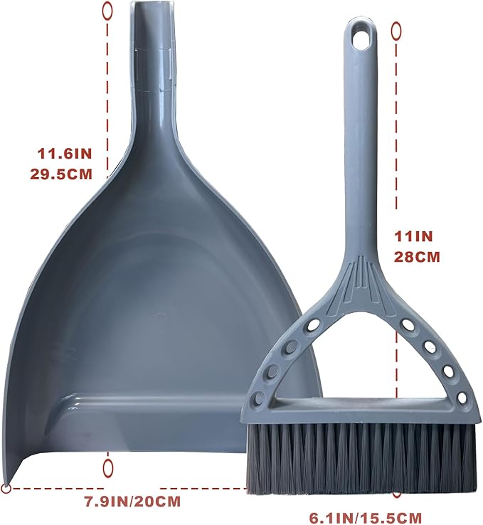 Mini Broom and Dustpan Set Small Dust pan and Brush Set Perfect for Desk Office Camping Dorm RV Essentials (Blue Gray)