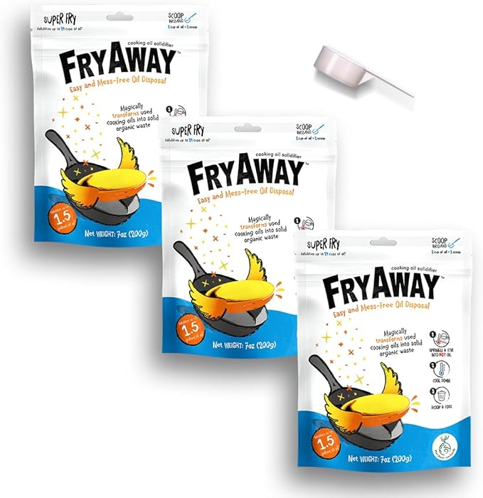 FryAway Super Fry Cooking Oil Solidifier, Super Value 3-Pack – Solidifies 4.5 Gallons Cooking Oils - Plant-Based Powder - Fry Oil Away for Mess-Free Cleanup and Disposal - Easy to Use, Made in the USA