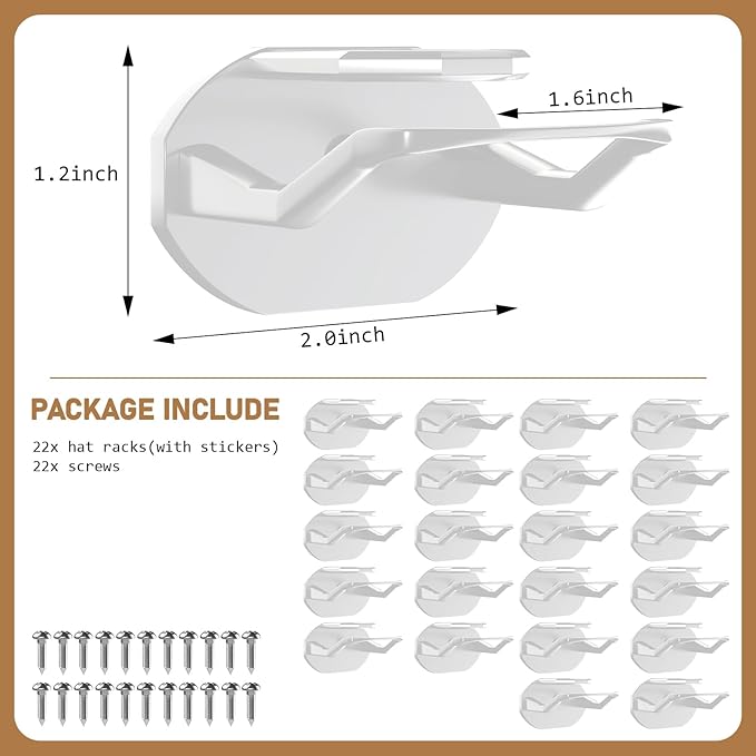 48 Pack Adhesive Hat Hooks for Wall, Super Strong Hat Rack for Baseball Caps, Hat Organizer Display for Home Decor, Hat Hangers Holder for Wall, Door, Closet, No Drilling - USA Patented (White)