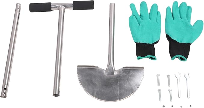 Half Moon Lawn Edger Half Moon Hand Edger Manual Lawn Edger Stainless Steel Serrated Cutter 96.5cm Non Slip Handle with Footplate for Grass Turf Clay Gravel Edging