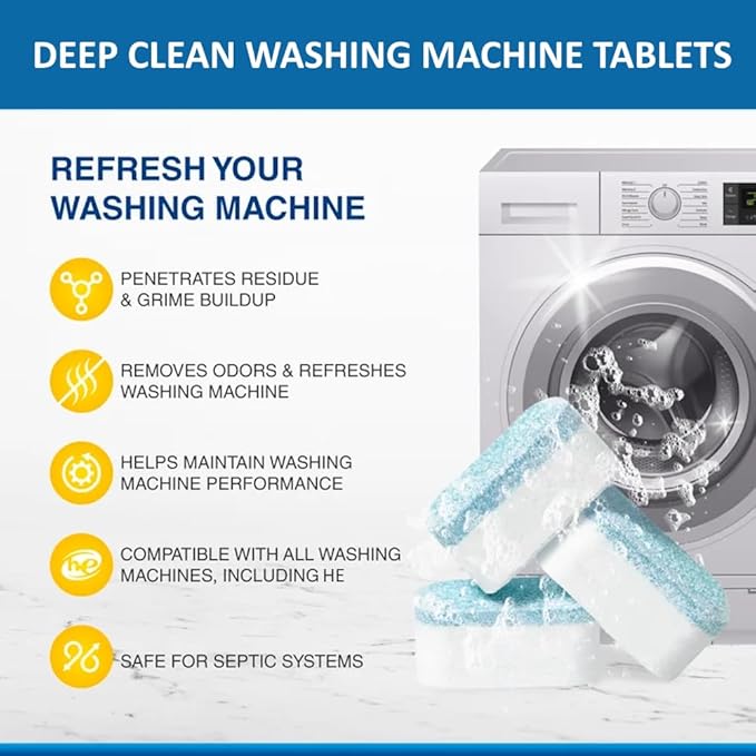 Lavender Washer Cleaner Tablets 24 Count – Septic Safe Washing Machine Cleaner & Odor Eliminator – Deep Cleaning Descaler for HE Front & Top Load Washers – Laundry Tub & Drum Cleaner