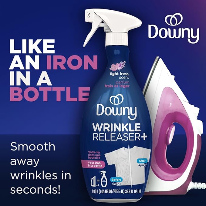 Downy Wrinkle Release Spray Travel Size, All In One Formula, Removes Wrinkles, Static and Odor Eliminator, Light Fresh Scent, 3 Fl Oz, Pack of 12