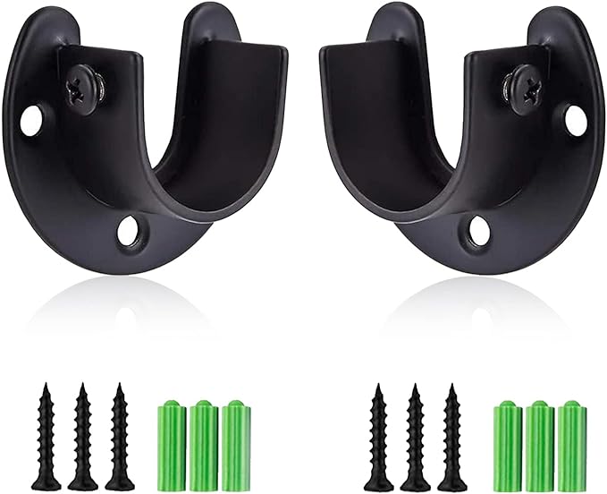 Rise age Stainless Steel Closet Rod Bracket, 1-1/4 Inch Diameter Closet Rod Holder 2 Pcs, Heavy Duty Curtain Rod Holder, Black Closet Rod Support with Screws