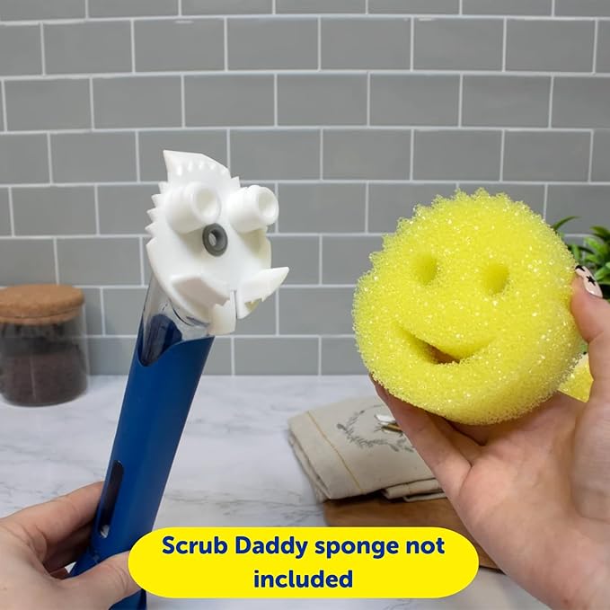 Scrub Daddy Dish Daddy Dish Wand & Connector Head, Soap Dispensing Dish Brush, Texture Changing Washing Up Sponge With Liquid Handle, Dish Sponge with Built-in Scraper, Scrubbing Head & Stand - Yellow