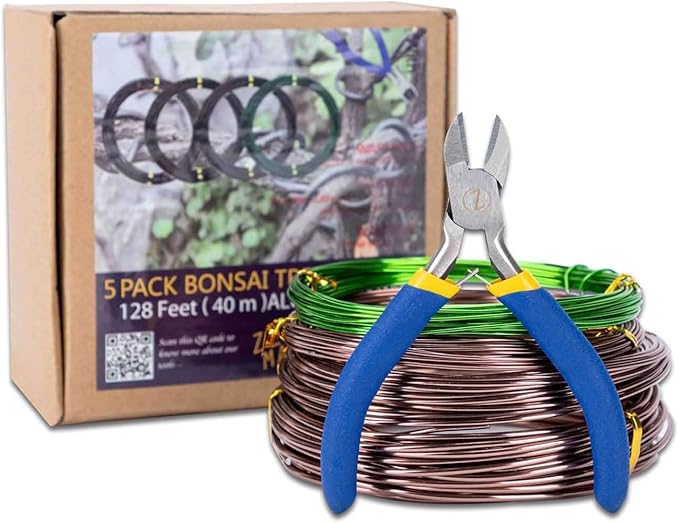 Bonsai Training Wire Set of 4, Total 128 Feet (32 Feet Each Size) 3 Size - 1.0MM, 1.5MM, 2.0MM, Corrosion and Rust Resistant (with Bonsai Wire Cutter)