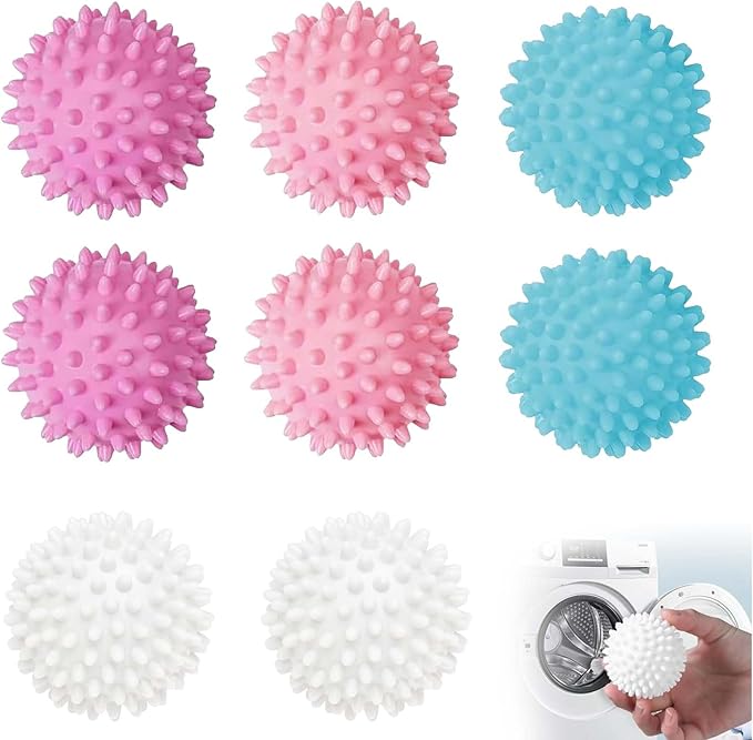Dryer Balls for Laundry, Spiky Reusable Laundry Balls, 8 Pack, 2.2 Inch, Blue White Purple Pink, Wrinkle Reducing (Colour Mixing)
