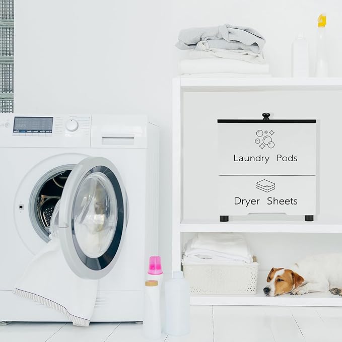 NiHome Large Capacity Laundry Room Supply Organizer for Laundry Pods, Sheets, Soap Bars Storage - Two-Layer Dryer Sheet Dispenser & Laundry Pods Container with Lid & Drawer for Laundry Room Decor