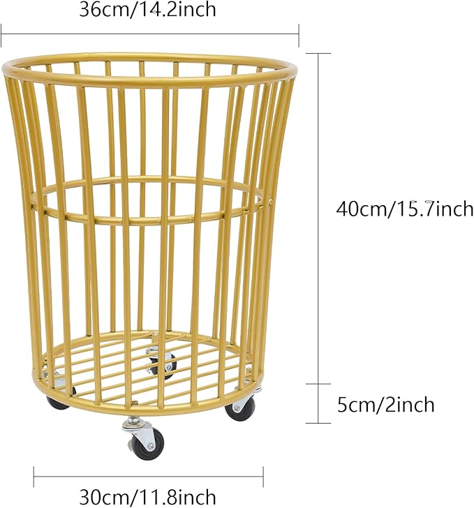 Household Storage Basket, 360° Rolling Movable Laundry Basket,Floor-Standing White Multi-layer Clothes Organizer for Kitchen,living Room and Bathroom (Metal Gold)