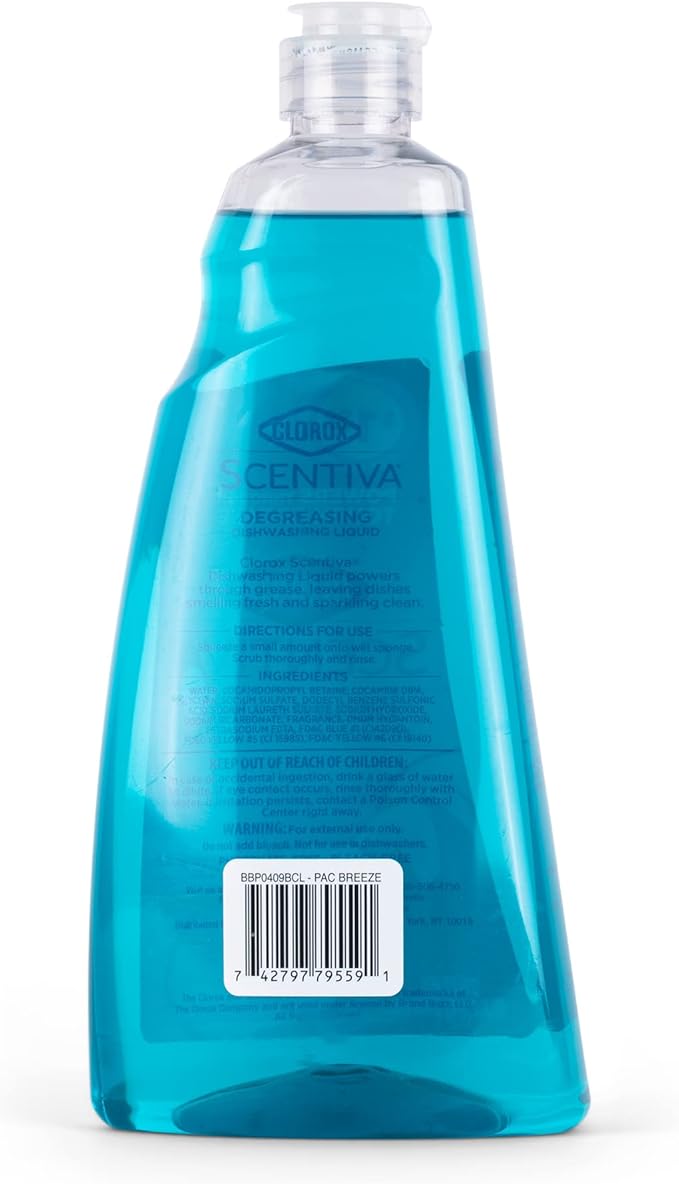Clorox Scentiva Liquid Dish Soap, Pacific Breeze & Coconut Scent - Dishwashing Detergent Cuts Through Grease - A Powerful Clean You Can Trust, 26 Fl Oz
