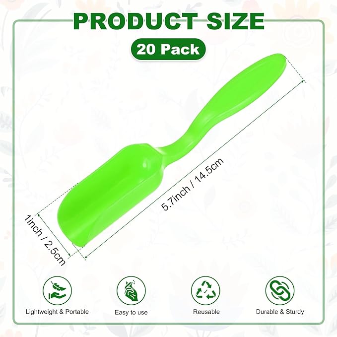 20-Pack Mini Gardening Shovel Spoons, Plastic Garden Soil Scoops for Cultivation Digging Transplanting/Flower Planting/Plant Succulent, Colorful Small Gardening Tools [Green]