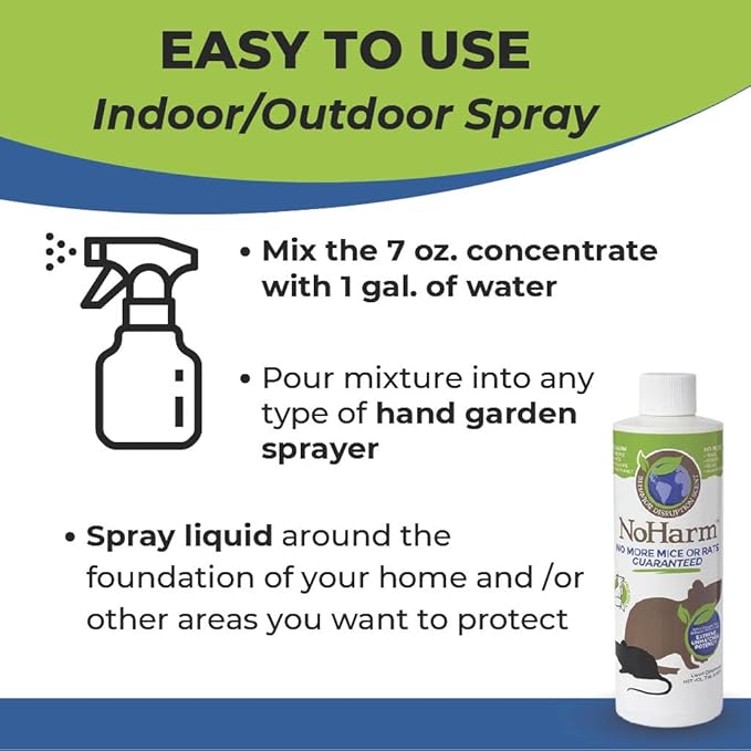 NoHarm | Send Mice and Rats Away | Smart Solution | Indoor and Outdoor Use | Makes 1 Gallon