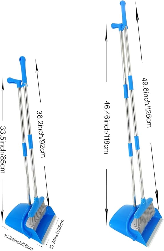 Extendable Long Handle Broom and Dustpan Set, Stainless Lightweight Upright Standing Broom and Dustpan Combo for Kitchen Lobby Office Living Room Household Indoor or Outside (Green)