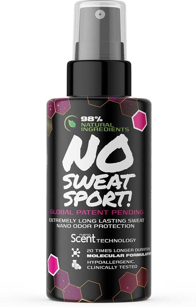 NO SWEAT! SPORT Fabric Odor Neutralizer for Athletic Clothes & Shoes – Movement-Activated Odor Control for Workouts, Gym & Sports | Alcohol-Free, Fabric Safe, 98% Natural Ingredients (50 mL)