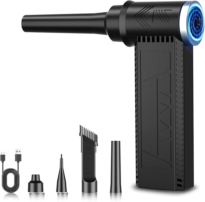 Meudeen Cordless Electric Air Duster: 120,000 RPM High-Speed 4-Speed Adjustable Blower, Rechargeable Battery-Powered Dust Cleaner for PC Keyboards, Electronics, Cars & Outdoor Use (deep Black)