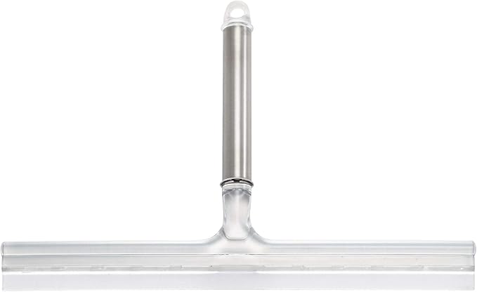 iDesign Forma Brushed Stainless Steel Squeegee with Suction Storage Hook - 12" x 8"