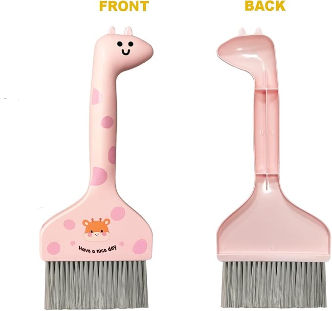 Mini Broom and Dustpan Set Cartoon Small Broom with Dustpan Combo Set Cute Cleaning Kit for Home Office Floor (Pink)