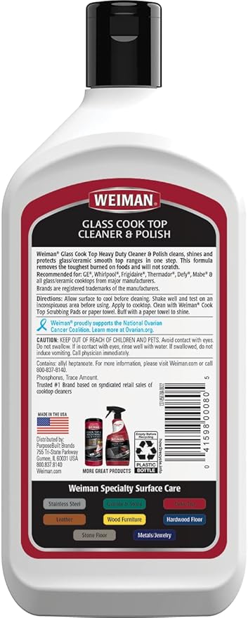 Weiman Ceramic and Glass Cooktop Cleaner and Polish - 20 Ounce - Shines and Protects Glass and Ceramic Smooth Top Ranges with its Gentle Formula