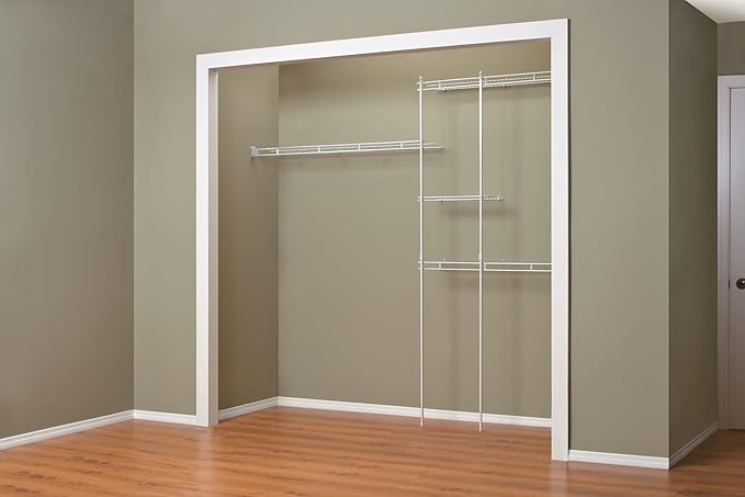 ClosetMaid Wire Closet Organizer System, Adjustable from 5 to 8 Ft., with Shelves, Hardware, Durable Steel, Fixed Mount Installation, White