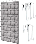 GORILLA GRIP Over the Door Shoe Organizer, 35 Large Breathable Mesh Pockets, Space Saving Hanging Storage Holder, 5 Hook Closet Rack Hanger, Hangs on Closets for Shoes, Accessories 68.5H x 24.5W Grey