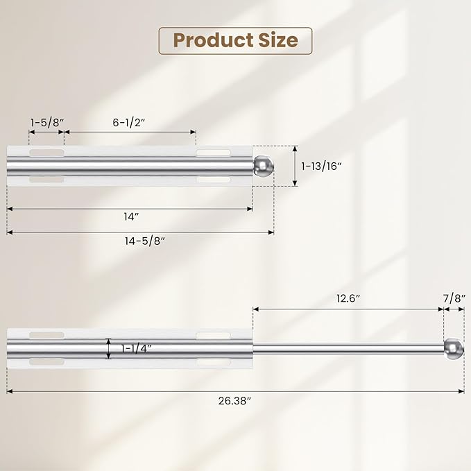 Supforce 14" Valet Rod for Closet Pull Out, Retractable Slide Out Valet Rod Closet Organization, Aluminum Valet Clothing Hanger Rods Perfect for Suits, Freshly Pressed Clothes, Polished Chrome