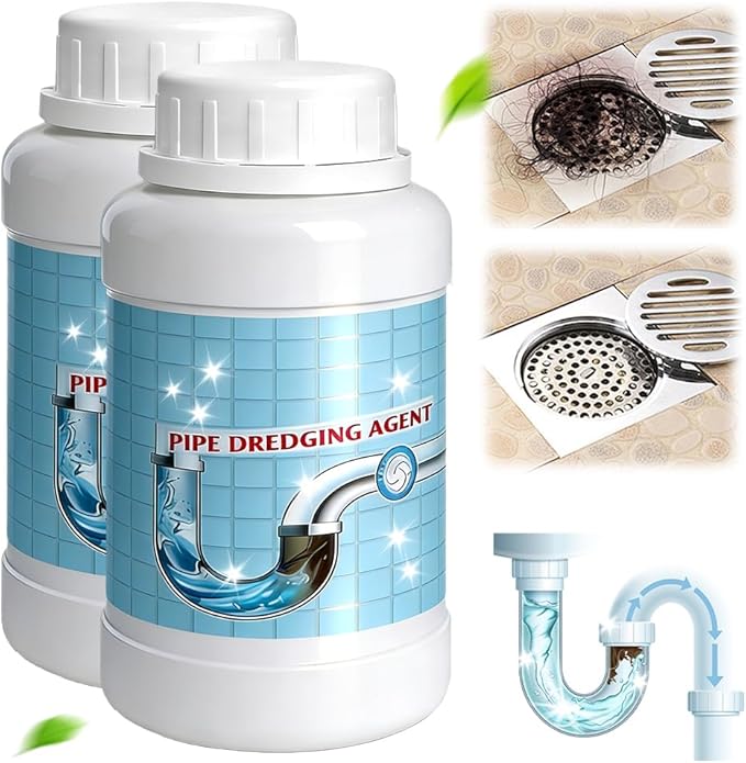 Drain Cleaner Powder, Powerful Sink Cleaner Powder Fast Foaming for Kitchen Toilet Pipeline Quick Cleaning Tool (2 Pcs)