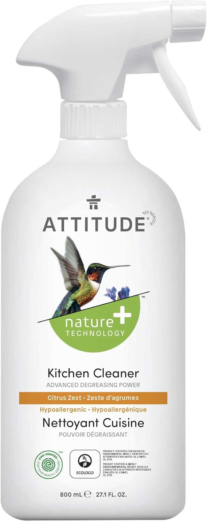 ATTITUDE Kitchen Cleaner Spray, EWG Verified, Powerful Degreaser, Cuts Grease & Grime, Plant-Based & Vegan, Citrus Zest Scent, 27.1 Fl Oz (Pack of 2)
