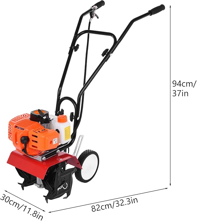 Garden Tiller,Gas Powered Rototiller 52cc 2 Stroke Tiller Cultivator Petrol Mini Mantis Tiller 7.8-Inch Width 6-Inch Depth Lawn Tools with 1.2L Fuel Tank for Soil Digging Weed Removal 9000RPM Orange