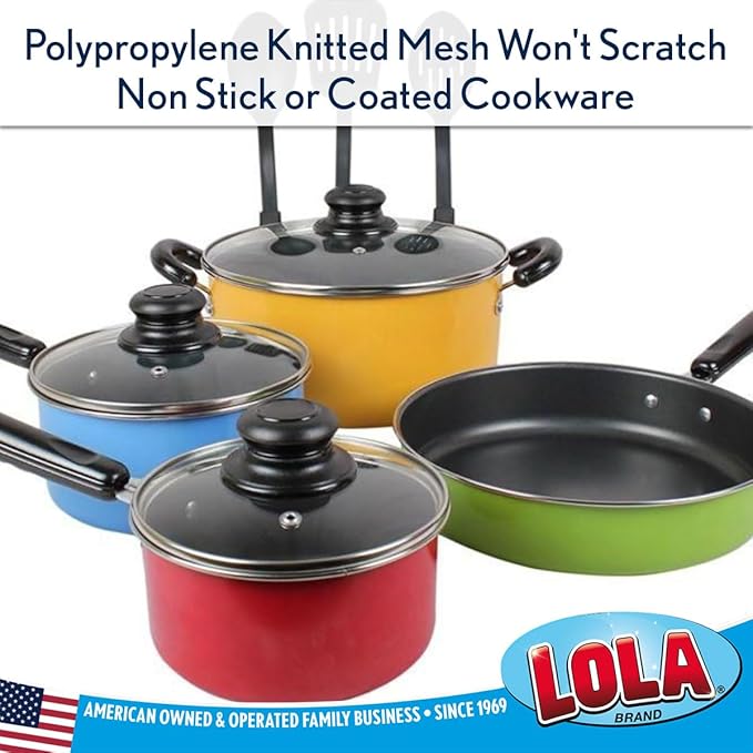 LOLA Jumbo 4" Plastic Mesh Scouring Pads, 2 Pack, Non-Scratch, Great for Pots, Dishwashing, Sinks, Appliances, Assorted Colors