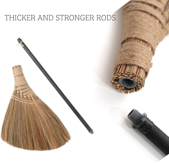 Natural Whisk Broom – Vietnamese Straw Soft Broom for Indoor-Outdoor Cleaning, Yard, Sofa, Car Hood, Decoration, 51.57-Inch Long