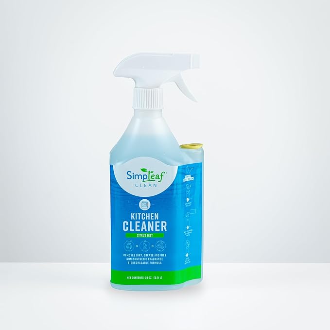 Simpleaf Clean Kitchen Degreaser Cleaner | Refill System Cleaners| Bleach‑Free| Ammonia‑Free|Grease, Oils & Food Soil Remover | Citrus Zest 24oz x 4