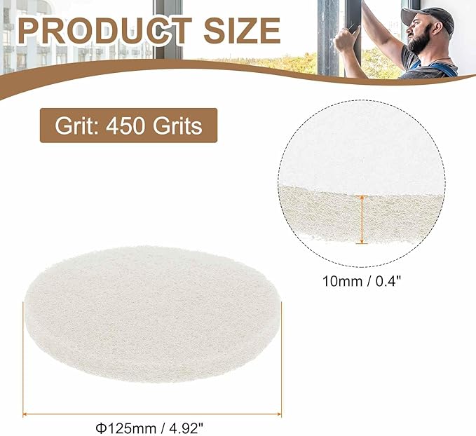 HARFINGTON 16pcs Scrubber Scouring Pads 450 Grits 5 Inch Drill Power Brush Hoop and Loop Surface Conditioning Disc Drill Scuffing Disc Scrub Pads for Home Kitchen Cleaning, White