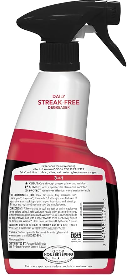 Weiman 2-Pack Cooktop Cleaning Spray & Microfiber Cloth – Cooktop & Oven Cleaner for Streak & Residue Free - Non-Abrasive Degreaser Safe for Glass & Ceramic