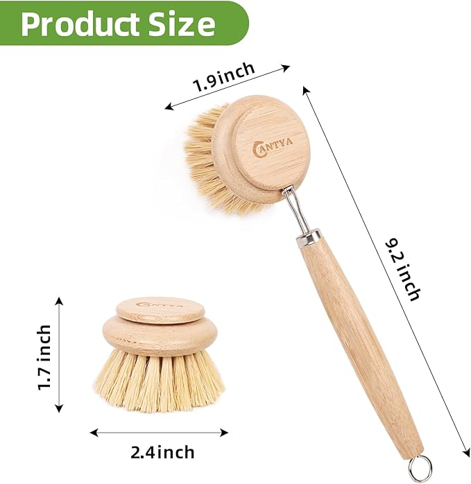 Bamboo Dish Brush - Bamboo Dish Scrubber, Eco-Friendly and Biodegradable, Vegetable Brush Suitable for Cookware, Bowls and Plates, Non-Stick Pans(Soft Bristle)