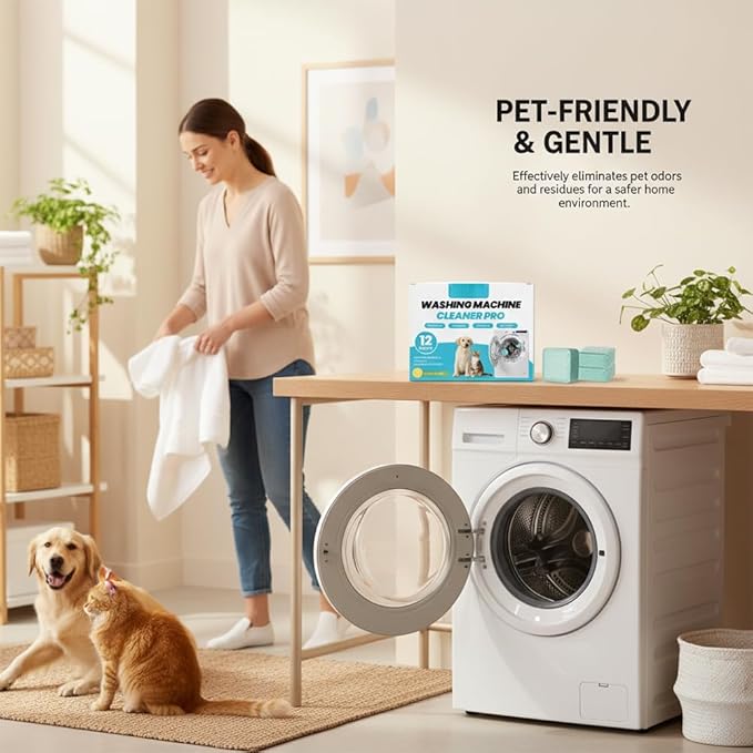 RAINPOT Washing Machine Cleaner for Washing Machines, Universal Compatible with Front Loader & Top Loader, Effective Odor Eliminator, Septic-Safe, 12 Tablets (24 PCS)