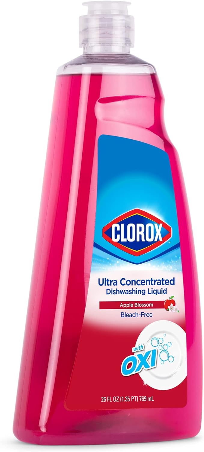 Clorox Ultra Concentrated Liquid Dish Soap with OXI, Apple Blossom Scent - Dishwashing Detergent, Bleach-Free Formula Powers Through Grease, 26 Fl Oz