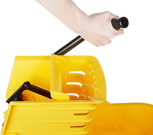 Amazon Basics Commercial Side Press Wringer Floor Cleaning Mop Bucket on Wheels, 35-Quart, Yellow