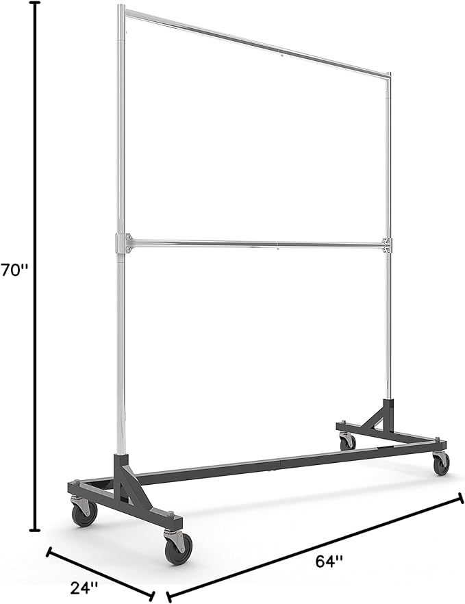 Econoco Commercial Garment Rack - Rolling Clothes Rack, Heavy Duty (Z Rack with Add On Hang Bar, Black)