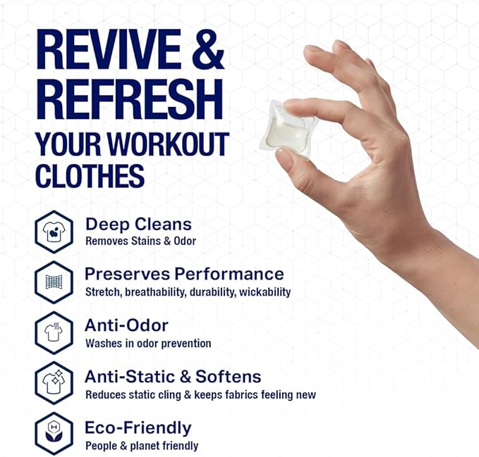 HEX Performance Laundry Detergent Packs for Activewear & Technical Fabrics, Deep Odor & Sweat Removal Without Fragrance, Eco-Friendly Biodegradable Formula, HE Compatible, Unscented, 75 Count