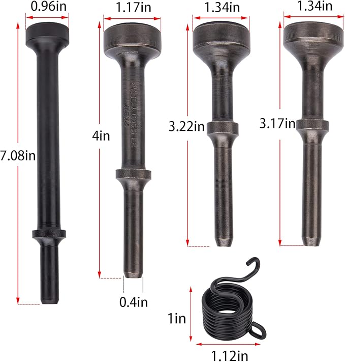Smoothing Air Hammer Bits Set, 5Pcs Smoothing Air Hammer Tool Kit Air Hammer Atachments Air Chisel Bits, Extended Length Pneumatic Hammer Bit with Spring, Power Hammer Drills Tools & Home Improvement