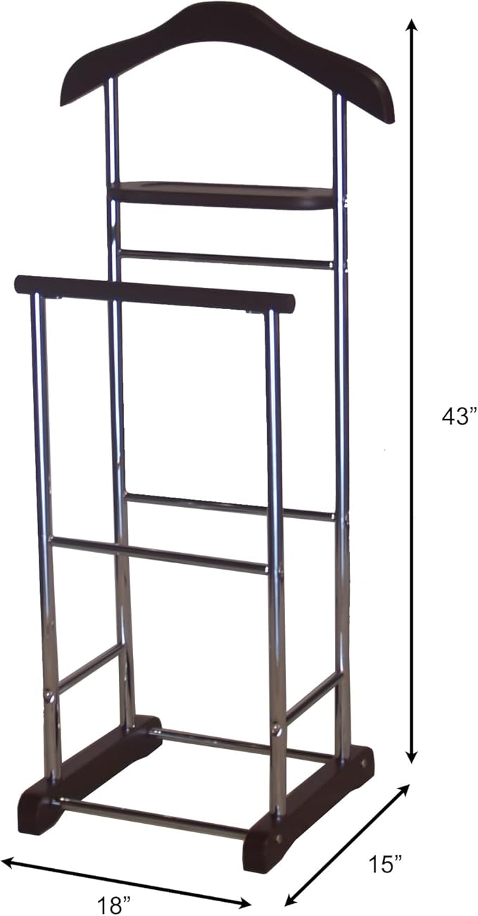 Proman Products Twin Valet with Wooden Hanger Tray & Trouser Bar, Walnut