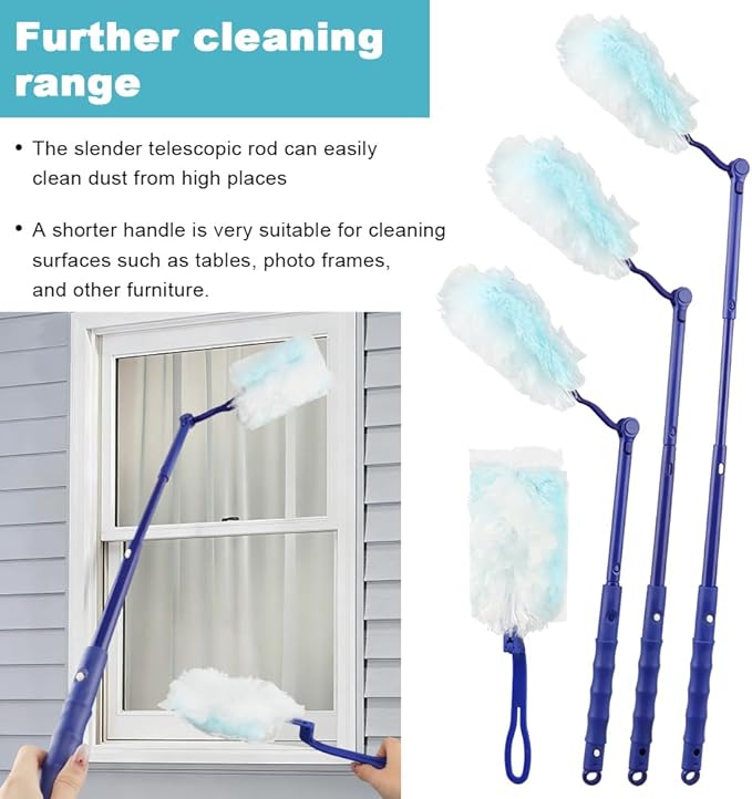 30 Count Heavy Duty Duster Refills with 2 Pcs Handles and Crevice Brushes Starter Kit, Microfibers Multisurface Dusters for Cleaning Home, Celling Fan, Blinds, Vent & Shelves(Blue)