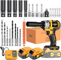 Wireless impact electric wrench kit, impact drill with charger, lithium-ion battery, portable quick charger - suitable for home and car maintenance and repair (Battery * 2+accessories)