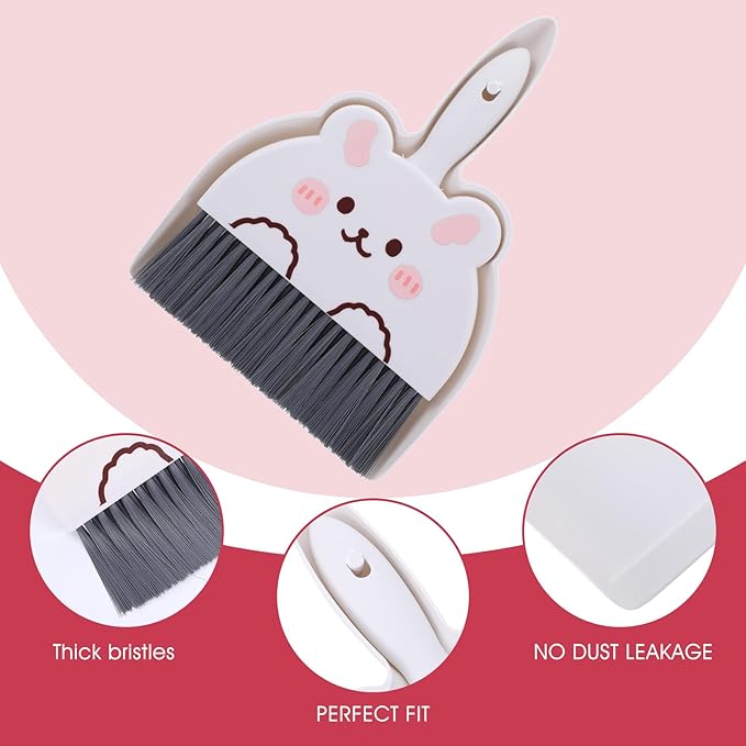 Upgrade Small White Broom and Dustpan Set, Hand Dustpan and Brush Set, Cute White Mini Broom and Dust pan Sets, Little Dust Pan for Home Use Tabletop Debris Cleaning Pet Cages Guinea Pig Cages
