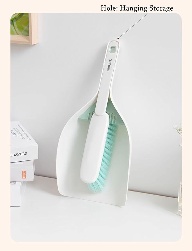 Small Hand Broom and Dustpan Set, Thick Stiff Brush Bristle, Little Dust Pan with Lint Removal Teeth,11", Portable, Compact