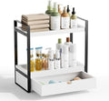 Boulphia 2-Tier Bathroom Organizer Countertop with Drawer, Wood Bathroom Counter Shelf for Storage, Vanity Organizer Countertop for Kitchen, Office