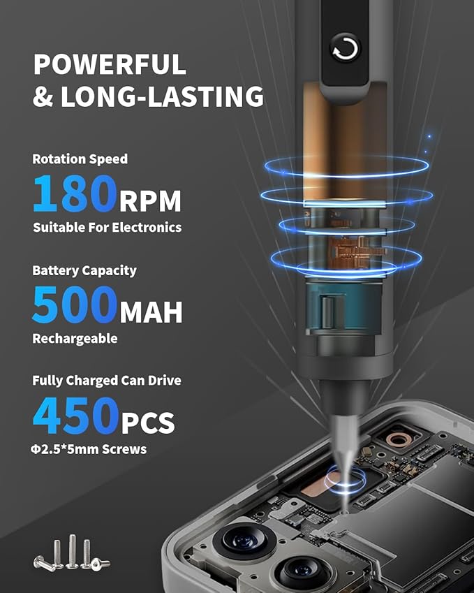 Electric Screwdriver, 4V Precision Screwdriver Set, 49-in-1 Cordless Power Screwdriver, USB-C Cable, Max 3.5 N.m Torque, Compact Magnetic Tool for Phone Camera Laptop Electronics Home Repair