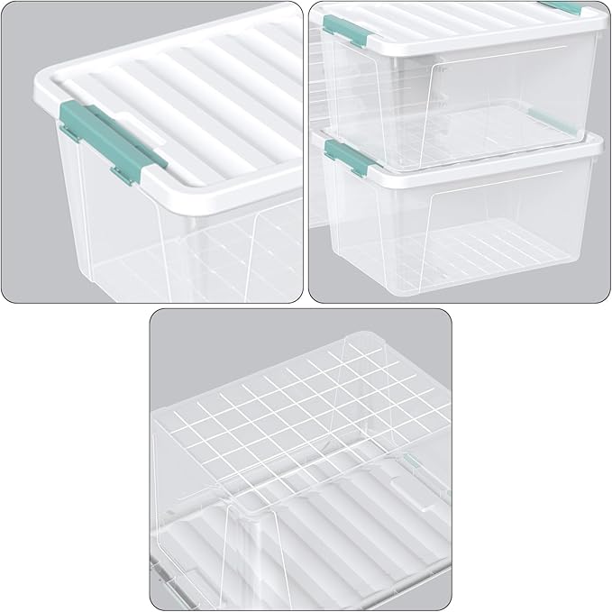 6-Pack Clear Plastic Storage Bins with Lids, 35 Quart Latch Storage Box