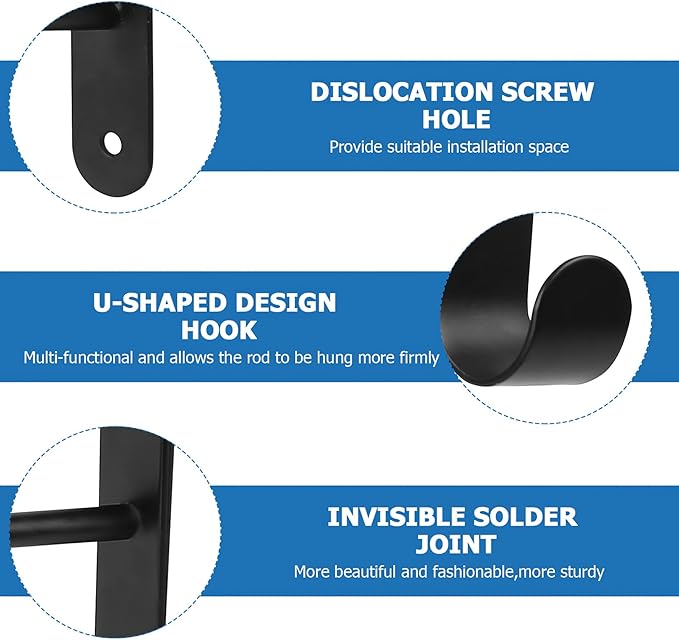 Shelf and Rod Brackets, 4 Pcs Closet Shelf & Rod Brackets Wall Mounted, Heavy Duty Closet Shelf Closet Bracket with Rods Holder, Closet Shelves Supports with Screws, Black