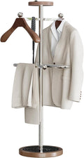 Suit Valet Stand with Marble Base, Freestanding Men’s Clothing Organizer with 2 Wooden Hangers, Storage Tray, Stainless Steel Frame, for Bedroom, Office, Entryway (12.6" x 54.3")