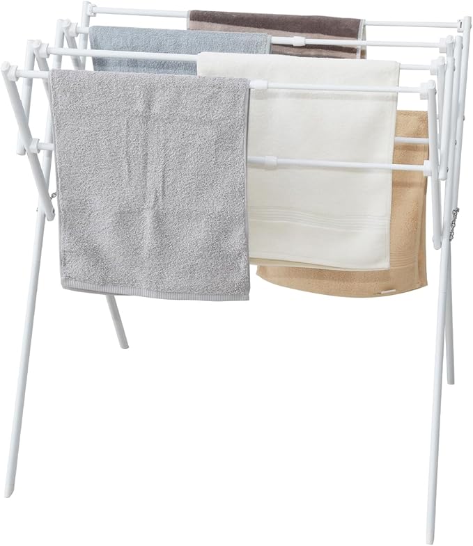 Collapsible Expandable Metal Clothes Drying Rack, Foldable & Portable Laundry Drying Rack, Space-Saving Design, Indoor & Outdoor Drying, Ideal for Laundry Room 16lb Capacity, Frosted White